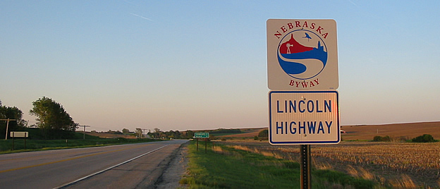 Lincoln Highway sign between Blair and Fremont